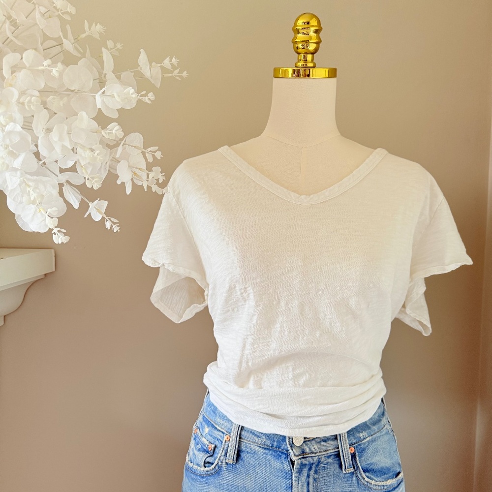 Dylan V-Neck Cotton Slub Tee in White, Sz XL